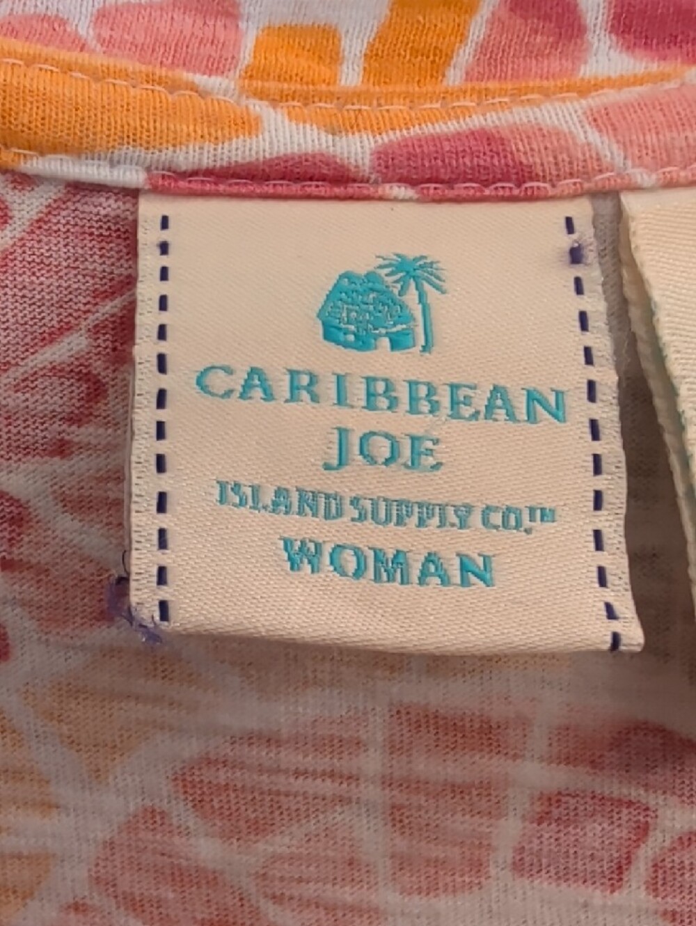 Caribbean Joe Floral Mosaic Cotton Dress 1X Pink Yellow Shark Bite Hem Tunic Top - Picture 3 of 6